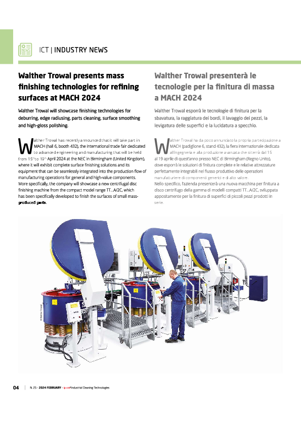 Walther Trowal presents mass finishing technologies for refining surfaces